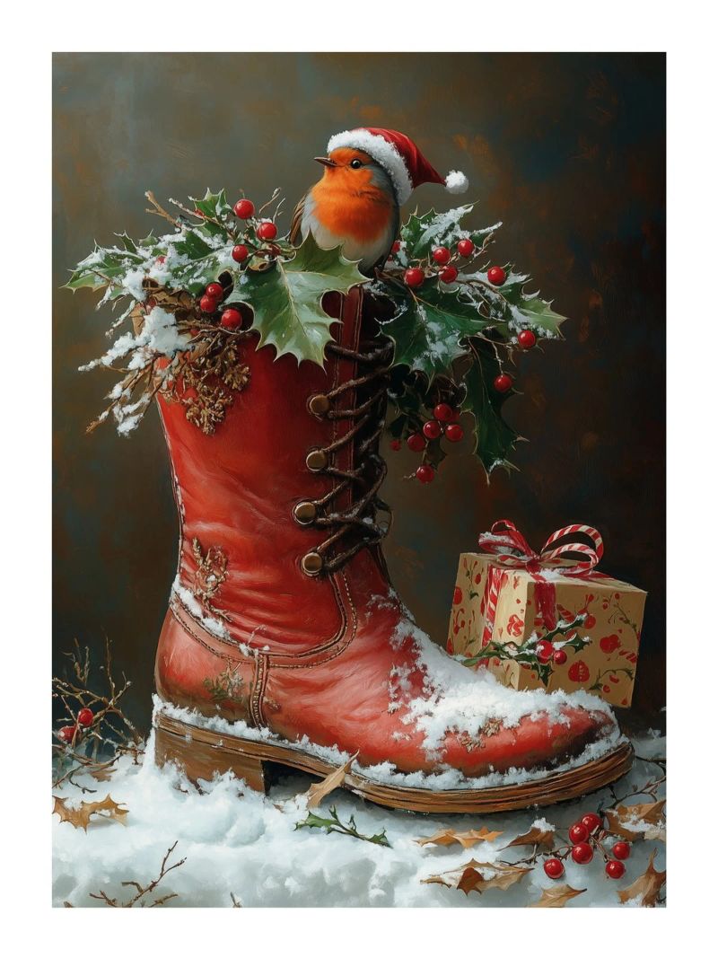 Kerstlaarzen poster met aluminium frame van DWA
