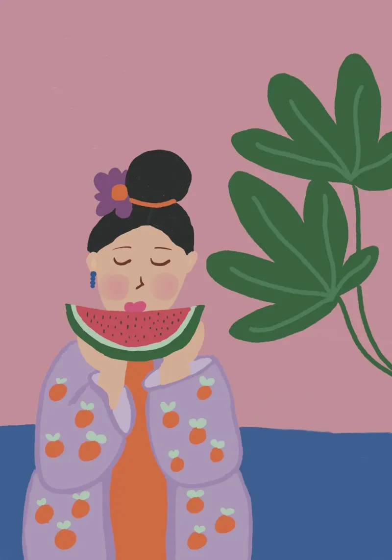 Donna con melone carta hahnemühle da hej malu