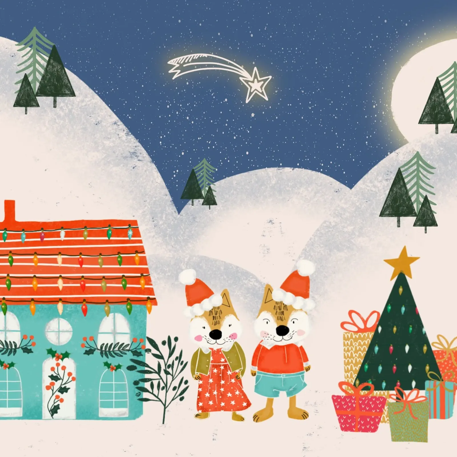 Christmas Cute Foxes poster con telaio in plastica da susanacosta