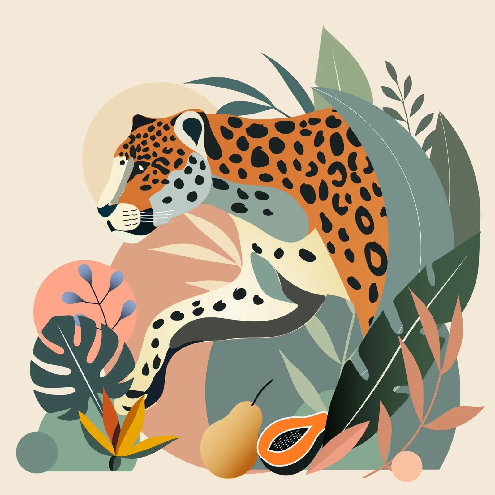 Jaguar in the jungle - Elegant wild animal illustration canvas by namosh