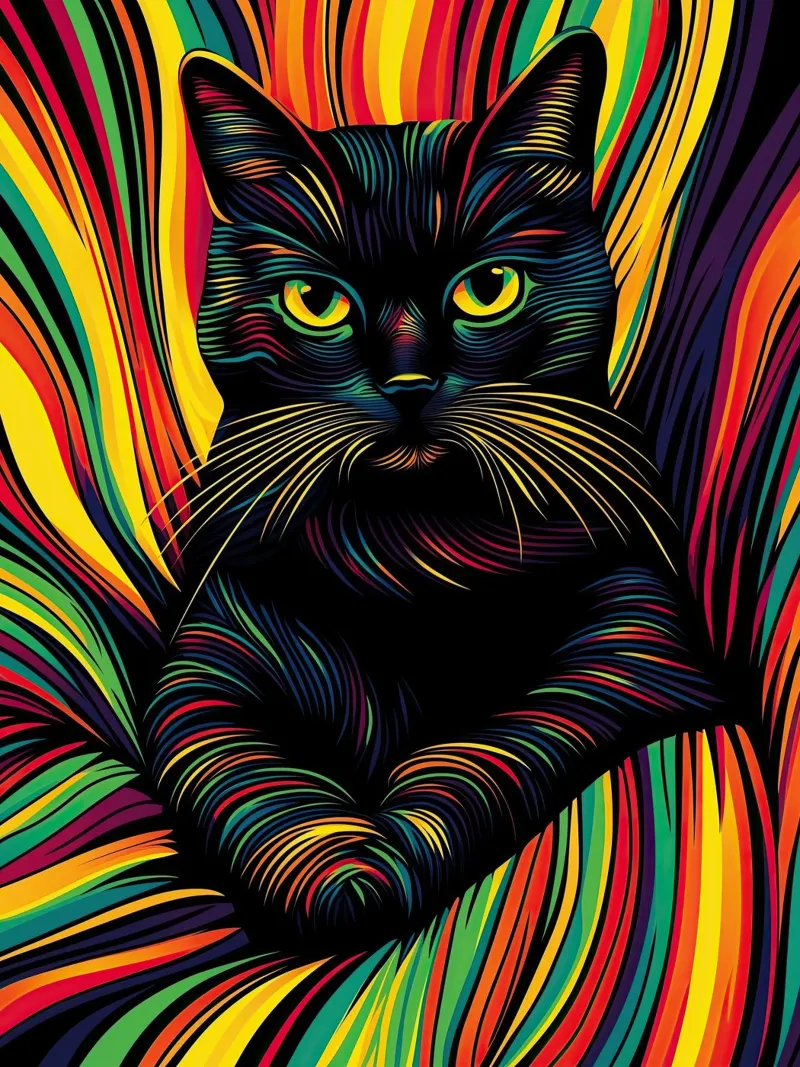 Psychedelic cat with colourful stripe pattern canvas by Autofocus