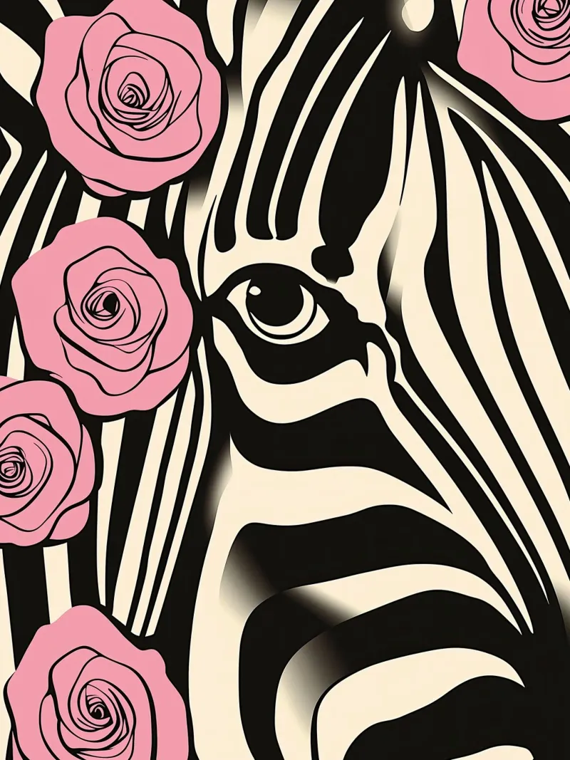Ritratto di zebra con rose rosa | Pop Art decorativa pellicola backlit da Autofocus