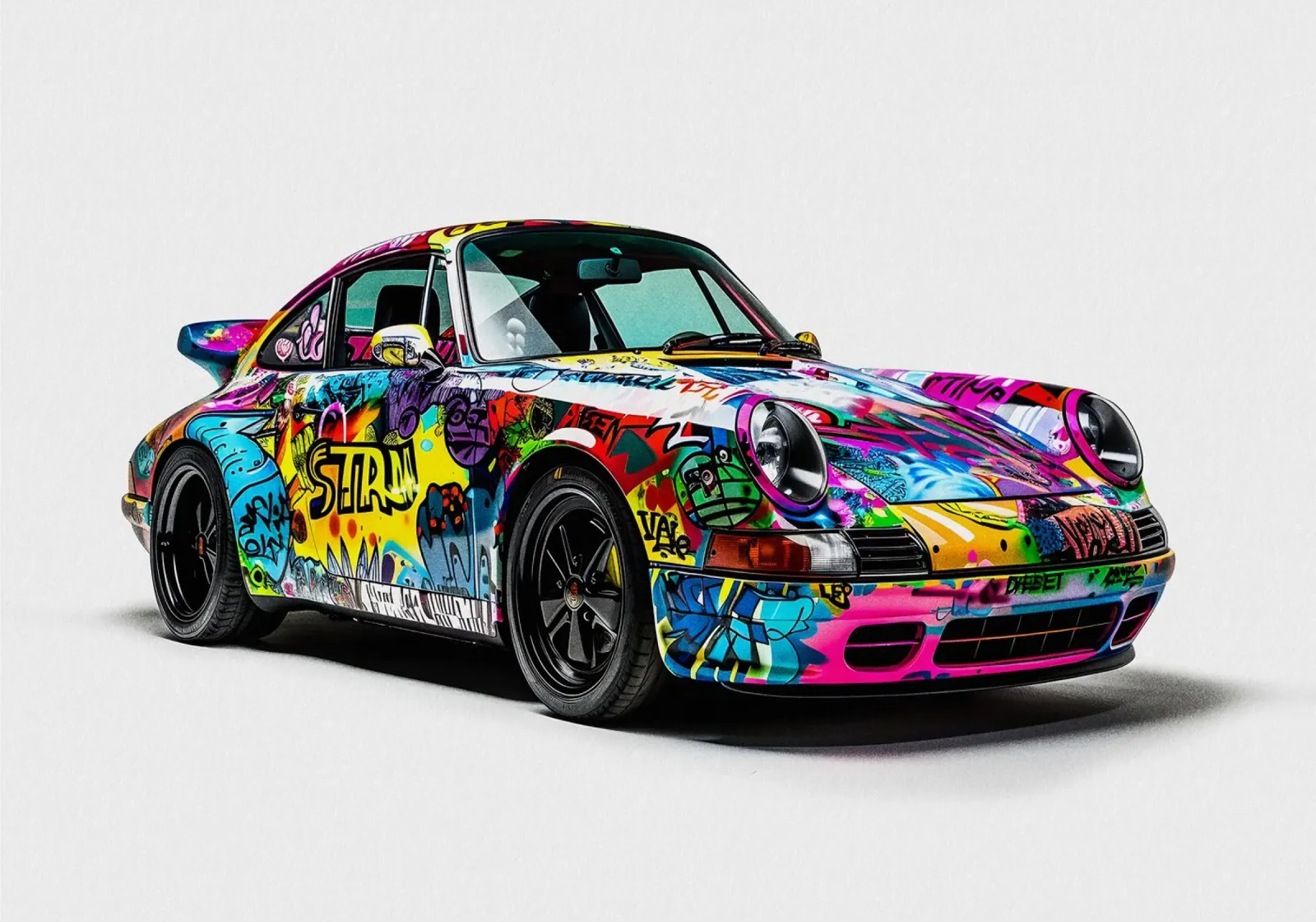 Pop art Porsche 911 Graffiti tela con Cornice a cassetta da FreeArtStudio