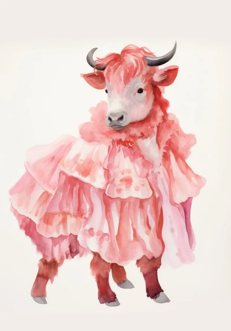 Mucca in rosa carta hahnemühle da IamHomeStudio
