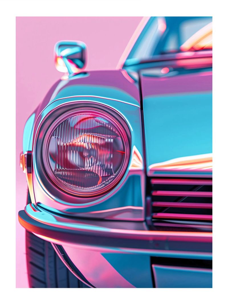 Voiture Rétro avec Effet Néon poster de DWA