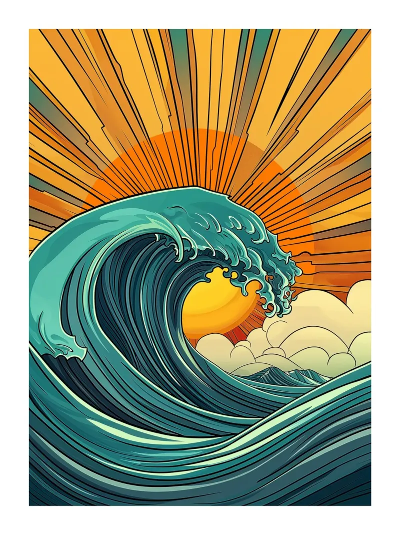 Ozeanische Welle in der Abenddämmerung Poster von DWA