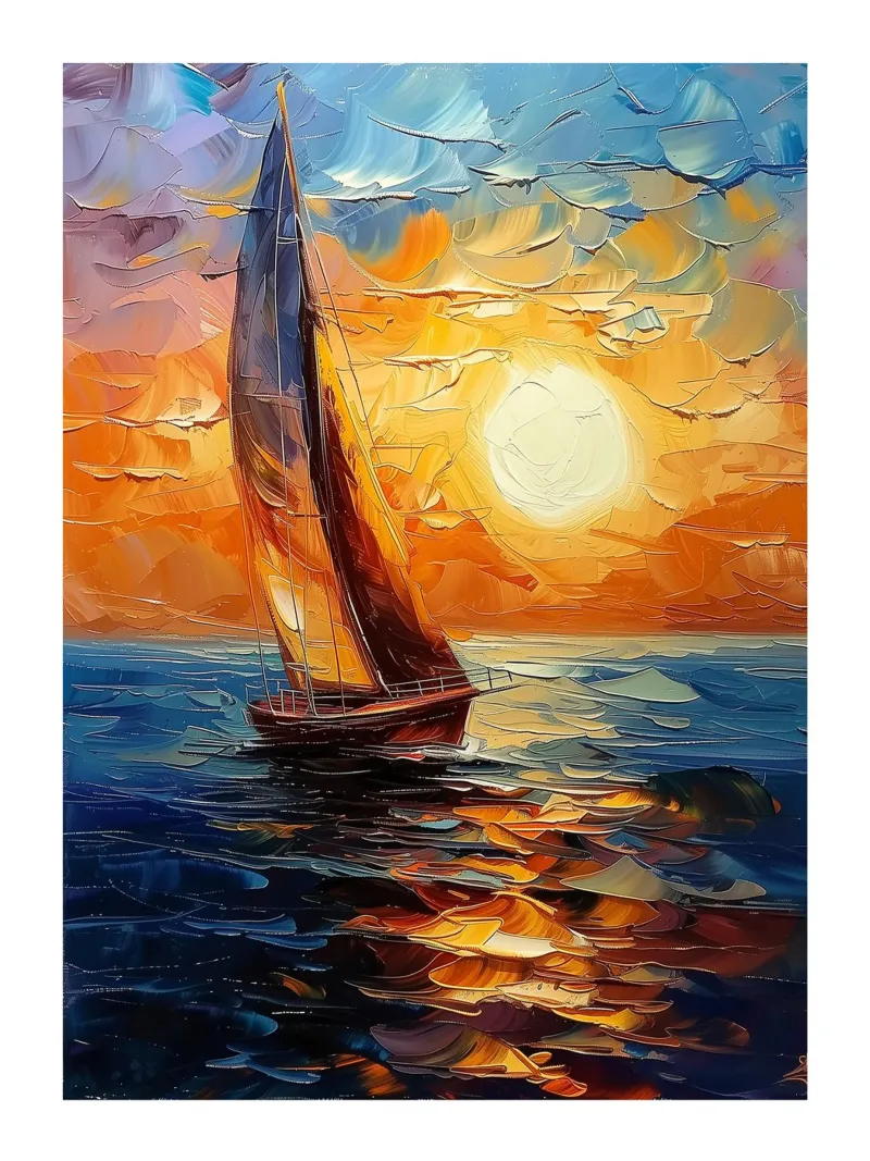 Zeilboot bij zonsondergang canvas met Baklijst van DWA