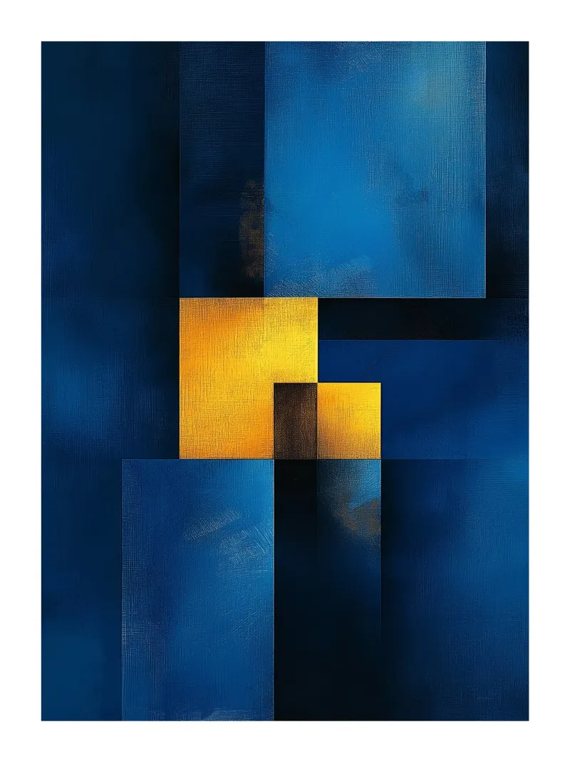Géométrique Abstraite Bleu et Jaune poster avec cadre en aluminium de DWA