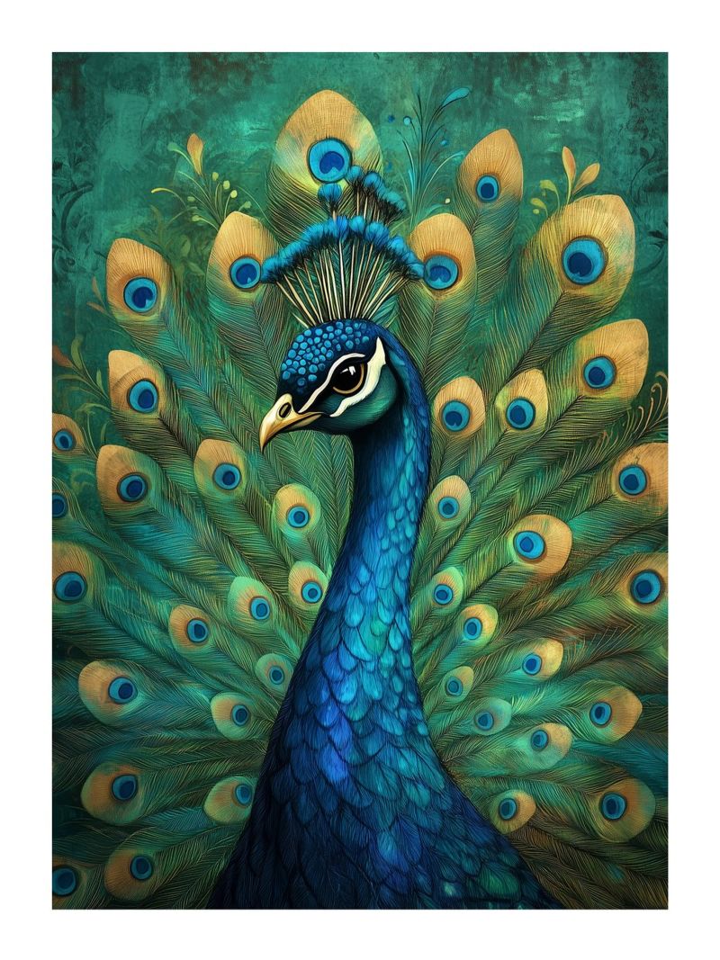 Blue and Green Feathered Peacock poster by DWA