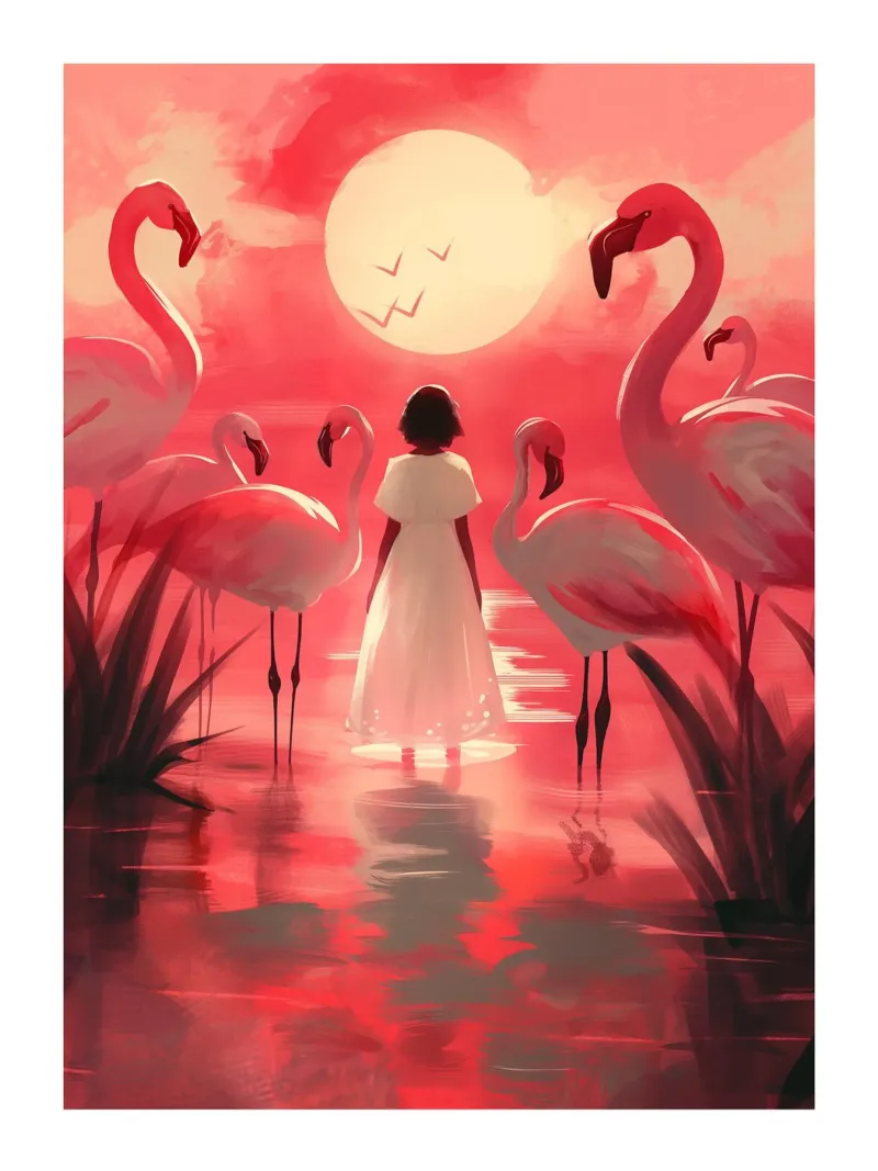 Flamingos in der Abenddämmerung Poster von DWA