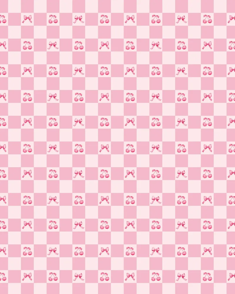 Pink Checkerboard Pink Bows Cherries Coquette Valentines Y2K hahnemühle by Gentle Echoes Art