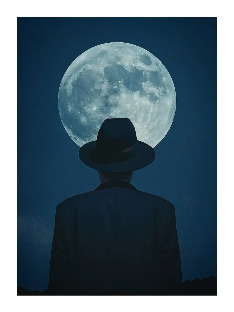Man in the Hat Under the Moon poster with aluminum frame by DWA