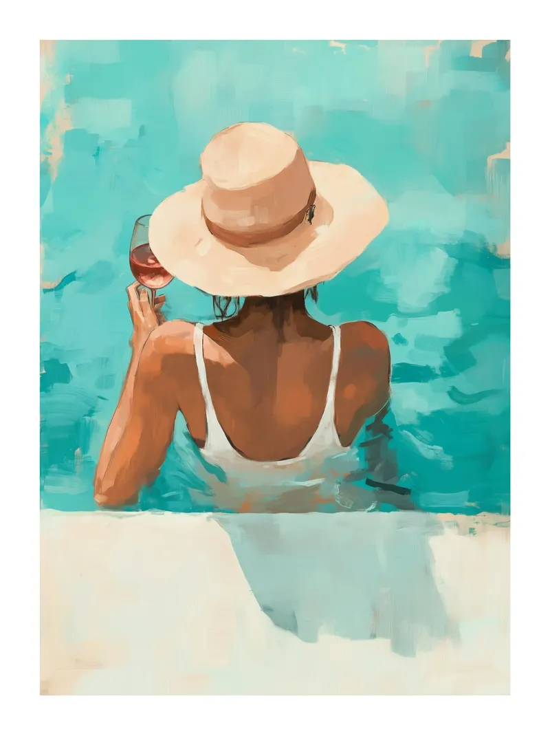 In piscina con un bicchiere di vino carta hahnemühle da DWA