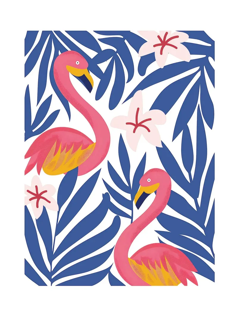 Illustrazione tropicale con fenicotteri rosa alluminio dibond da DWA