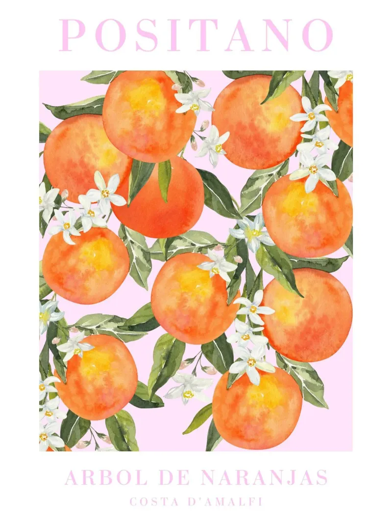Positano Orange Print Wall Art tela con Cornice a cassetta da Bella Studio
