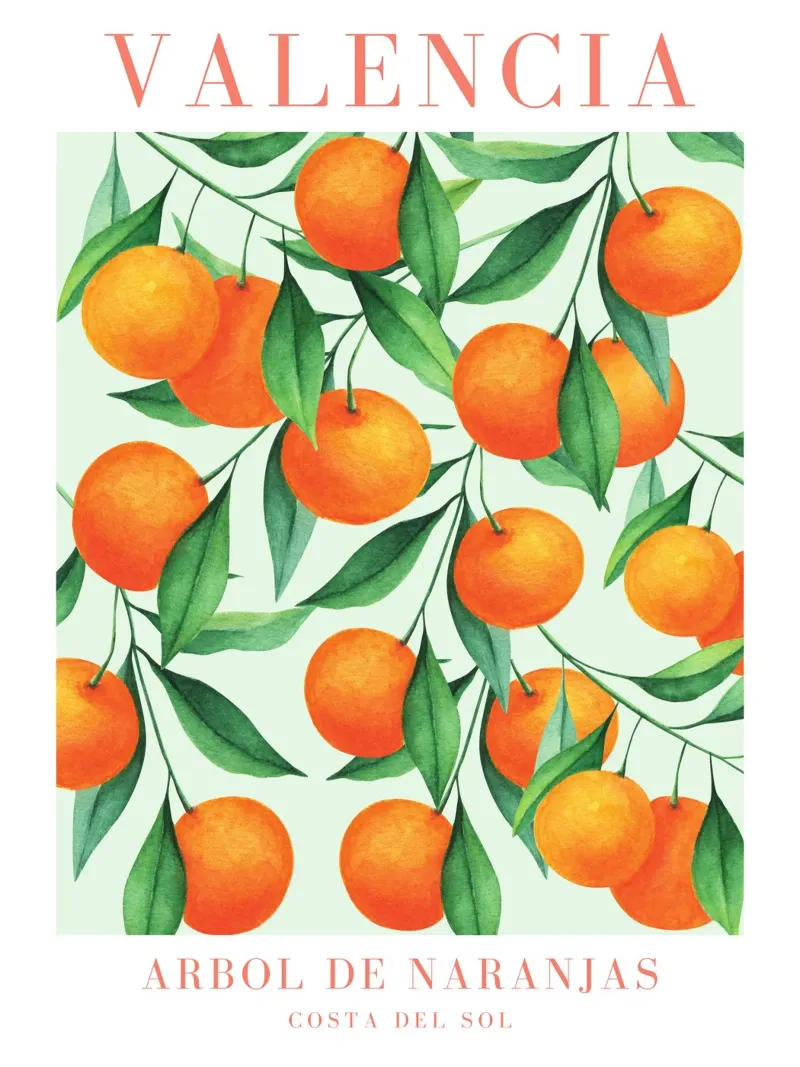 Valencia Orange Print poster con marco de madera de Bella Studio
