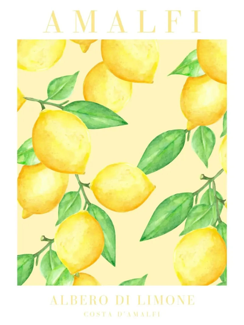 Amalfiküste Zitrone Aquarelldruck Poster mit Kunststoffrahmen von Bella Studio