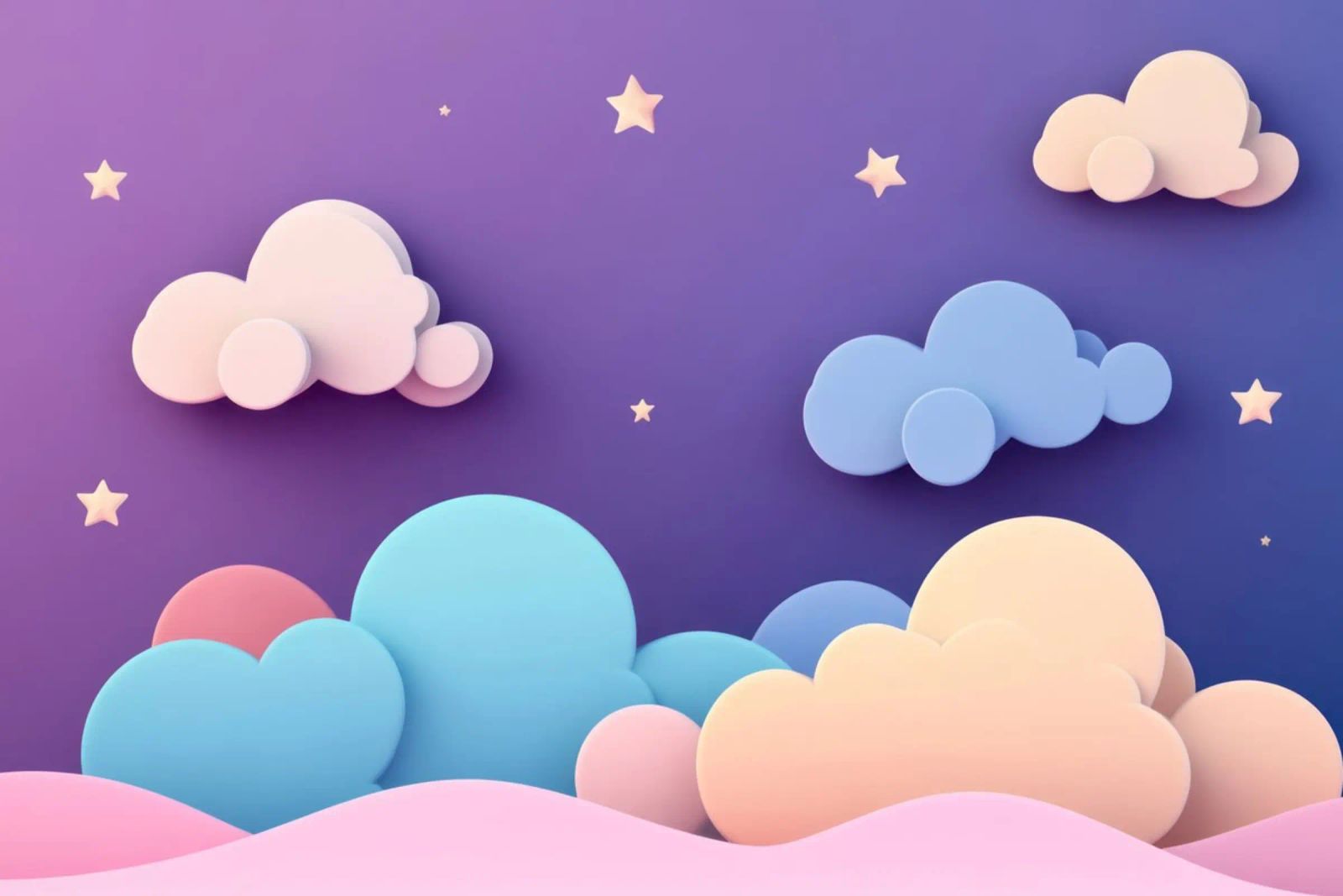 Cielos de ensueño: Nubes moradas, rosas y lilas para el cuarto de los niños poster de Modern Muse