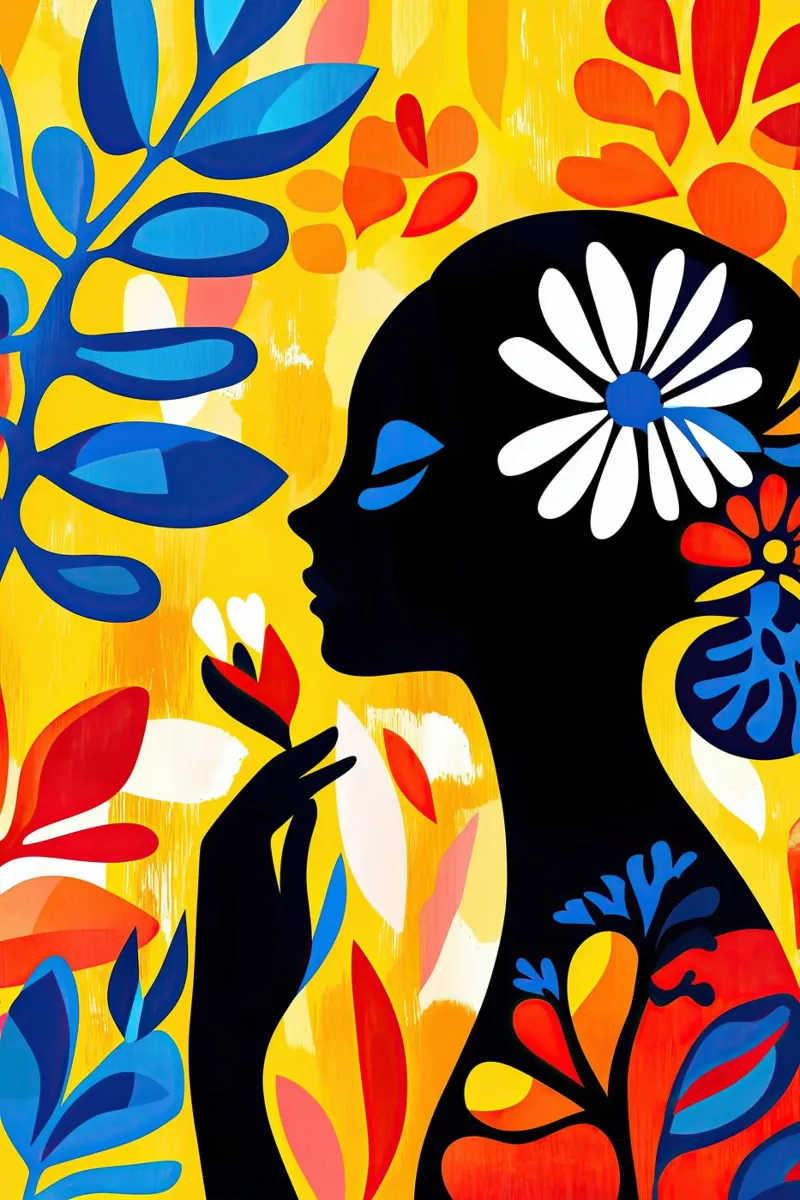 Vrouw in tropische lente | Matisse ontmoet moderniteit canvas met Baklijst van Autofocus