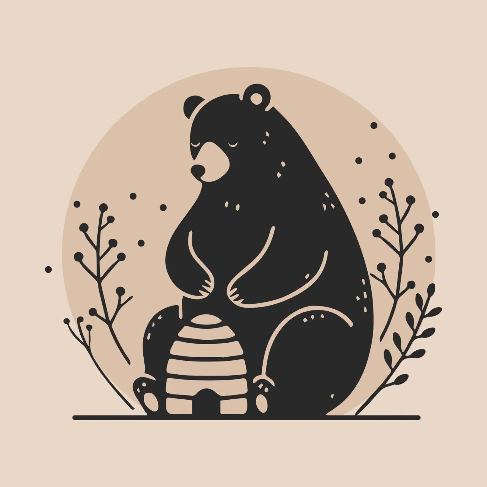 Bear and beehive - Harmonious nature illustration poster by namosh