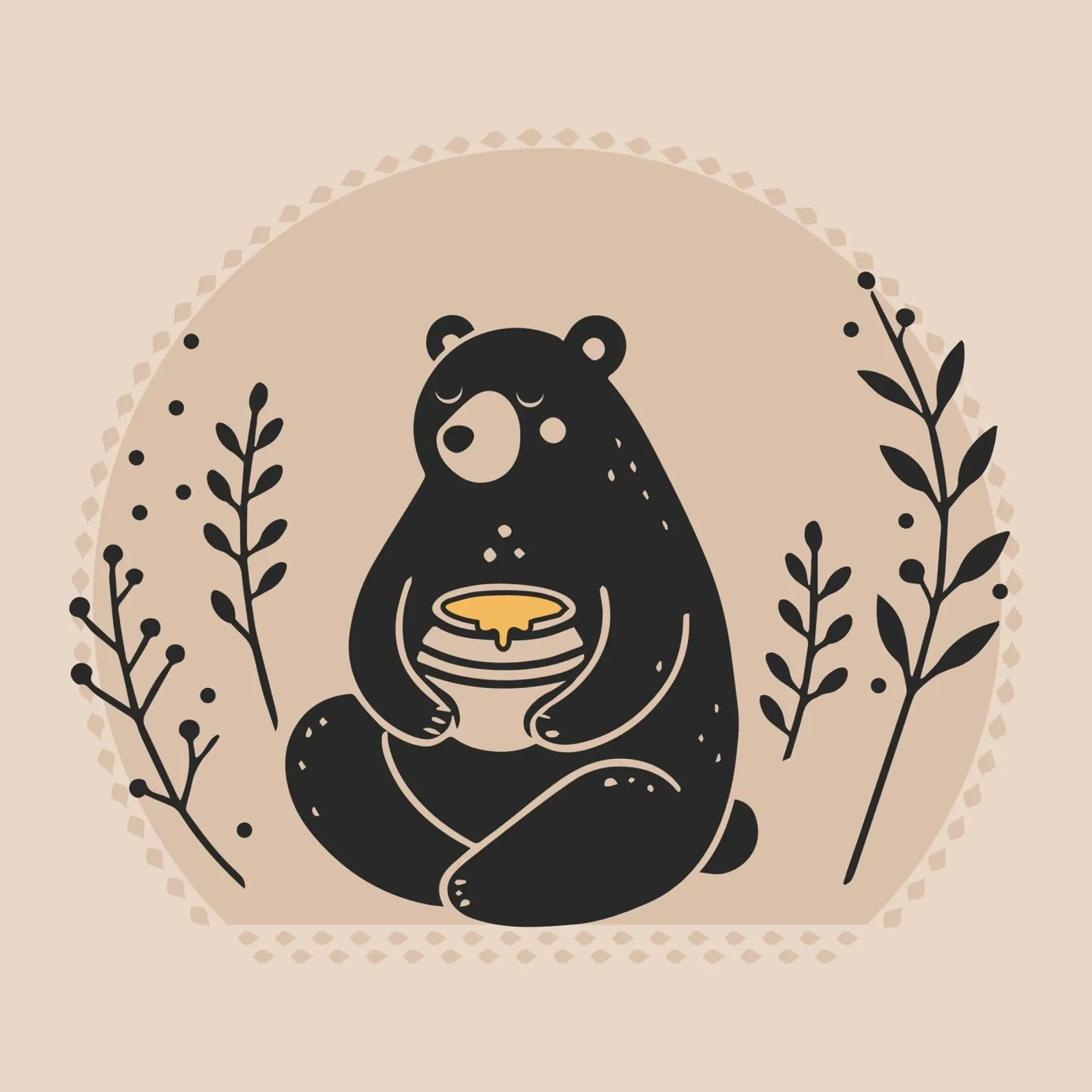 Orso bruno con vaso di miele - Bella illustrazione poster con telaio in plastica da namosh