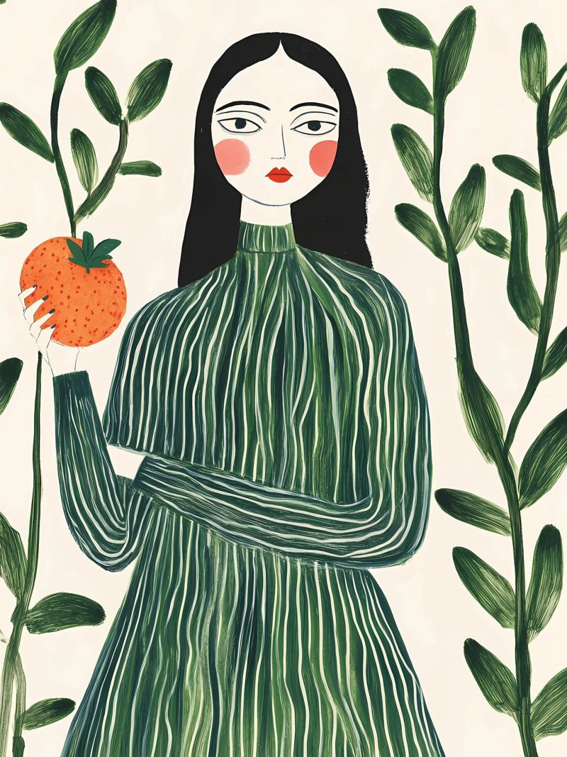Frau mit Pfirsich Poster von Olga Wildrose