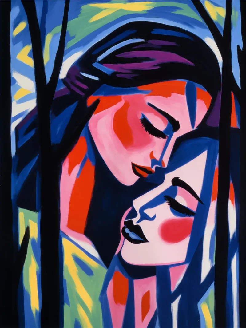 Innamorati dell'immagine speculare | Pittura espressionista poster con telaio in plastica da Autofocus