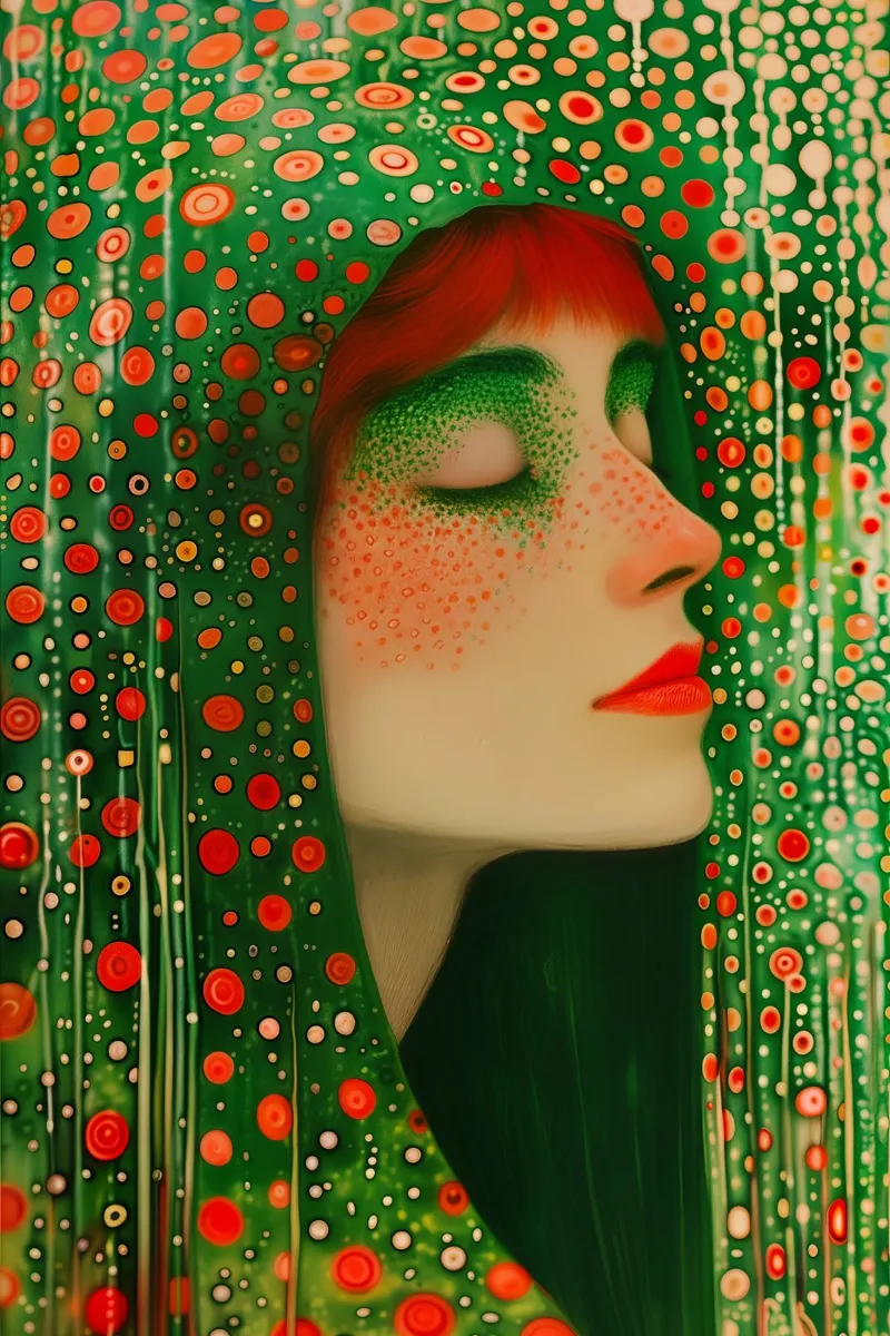 Arrival in the green-red freckle-climate universe canvas with Floater frame by Autofocus