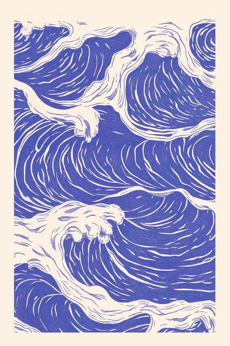 Vagues de l'océan bleu Illustration toile de Melloi Art Print