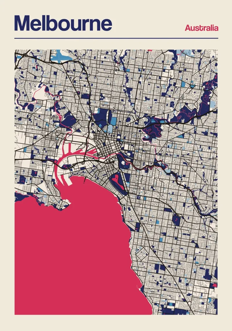 Costa di Melbourne poster con telaio in alluminio da MOOODZART