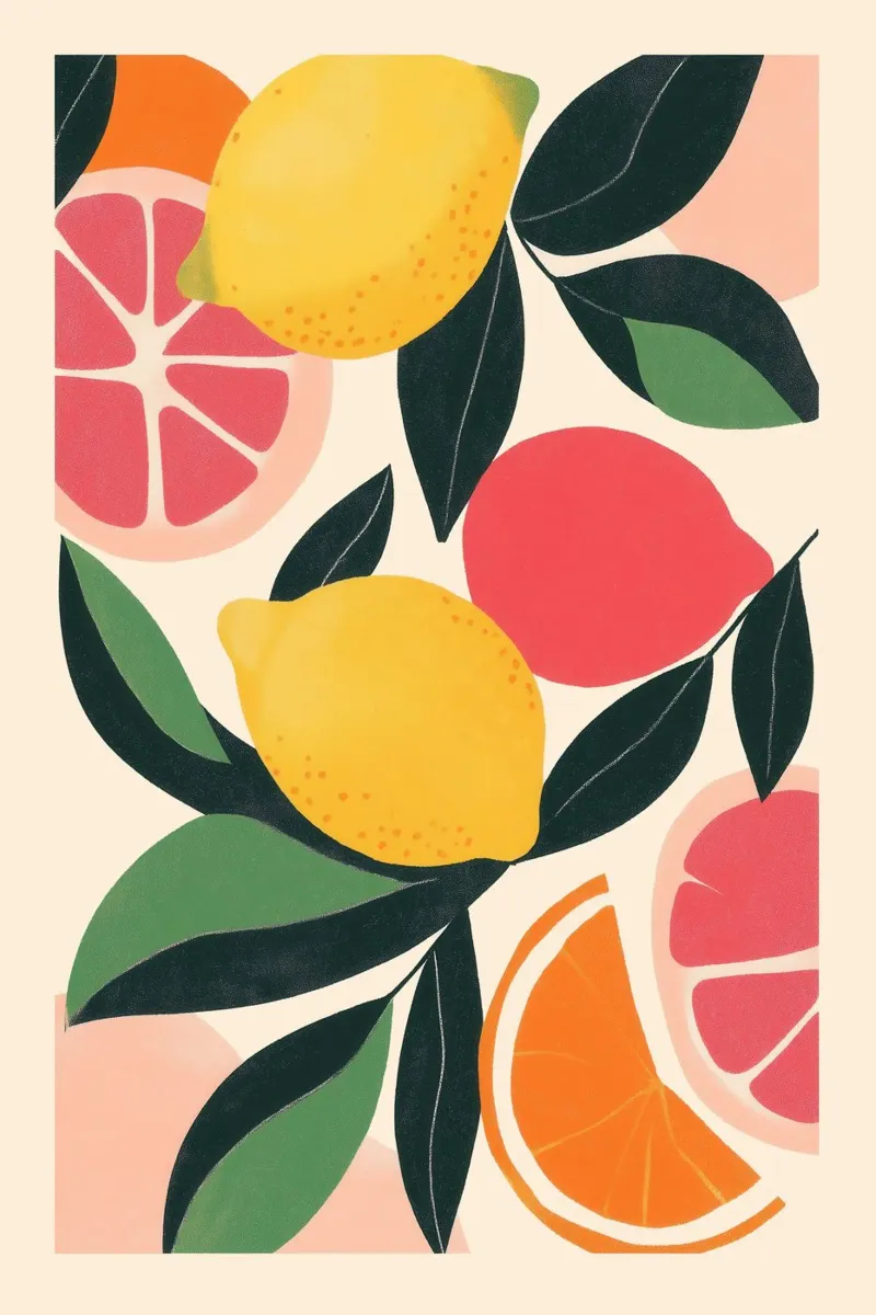 Vibrant Citrus Fruits hahnemühle by Melloi Art Print