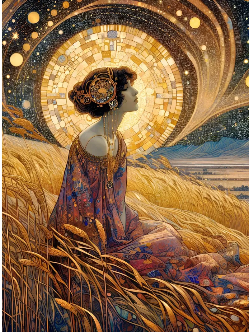 Wheat field at full moon canvas with Floater frame by Art-Nouveau-Dsg