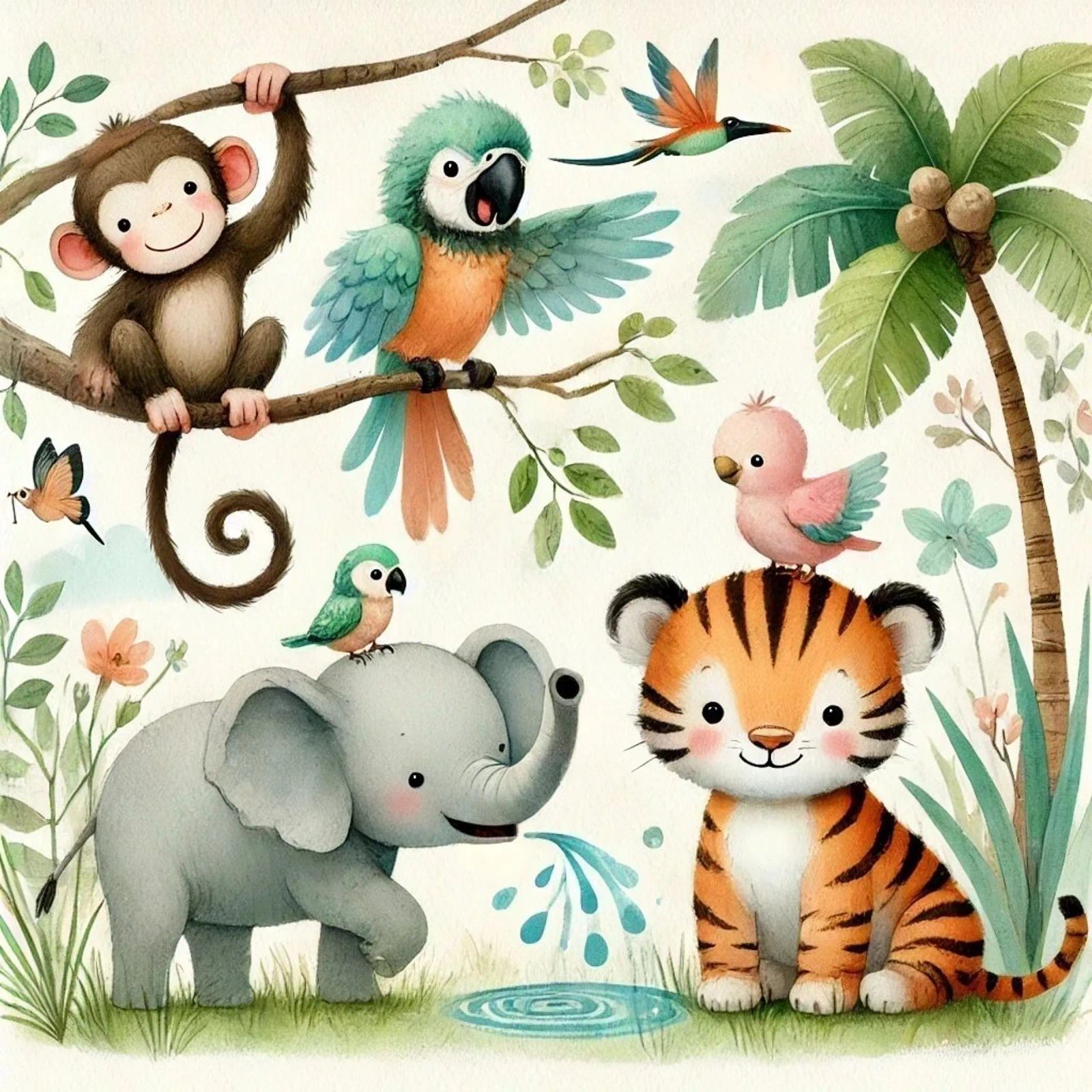 Dschungelfreunde Kinder Tiere Poster von Tiny Tails & Stripes