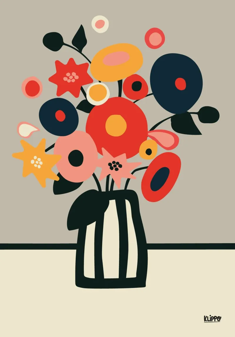 Abstract Flowers Illustration | Bauhaus Style | Wall Decoration poster with wooden frame by Spunk