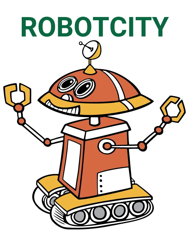 Logotipo de RobotCity: Robot futurista de dibujos animados hahnemühle de ComfyCouture
