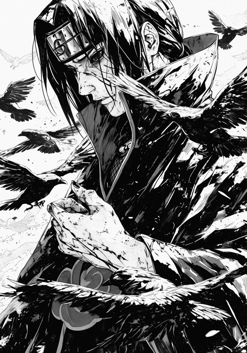 Uchiha Itachi black and white poster con telaio in legno da CreativeStudio