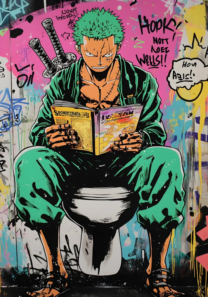 Funny Zoro Toilet tela con Cornice a cassetta da FreeArtStudio