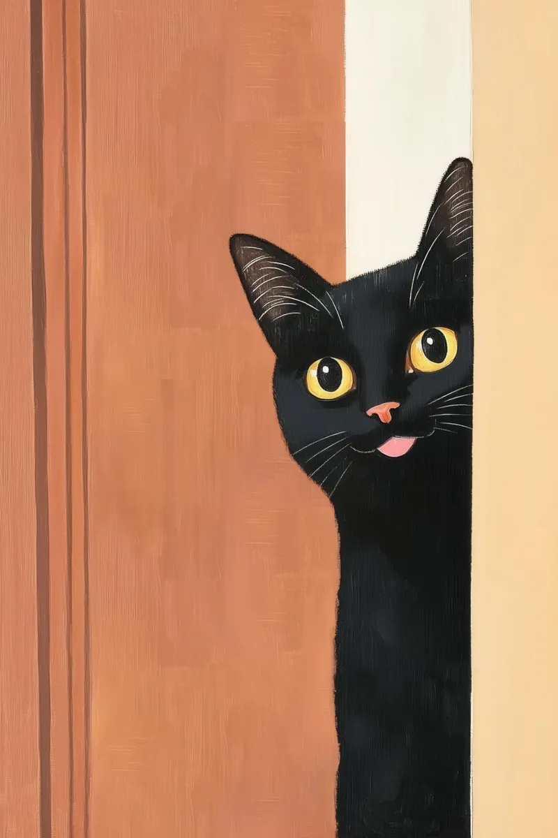 Curious Black Cat Peeking alu-dibond by Melloi Art Print