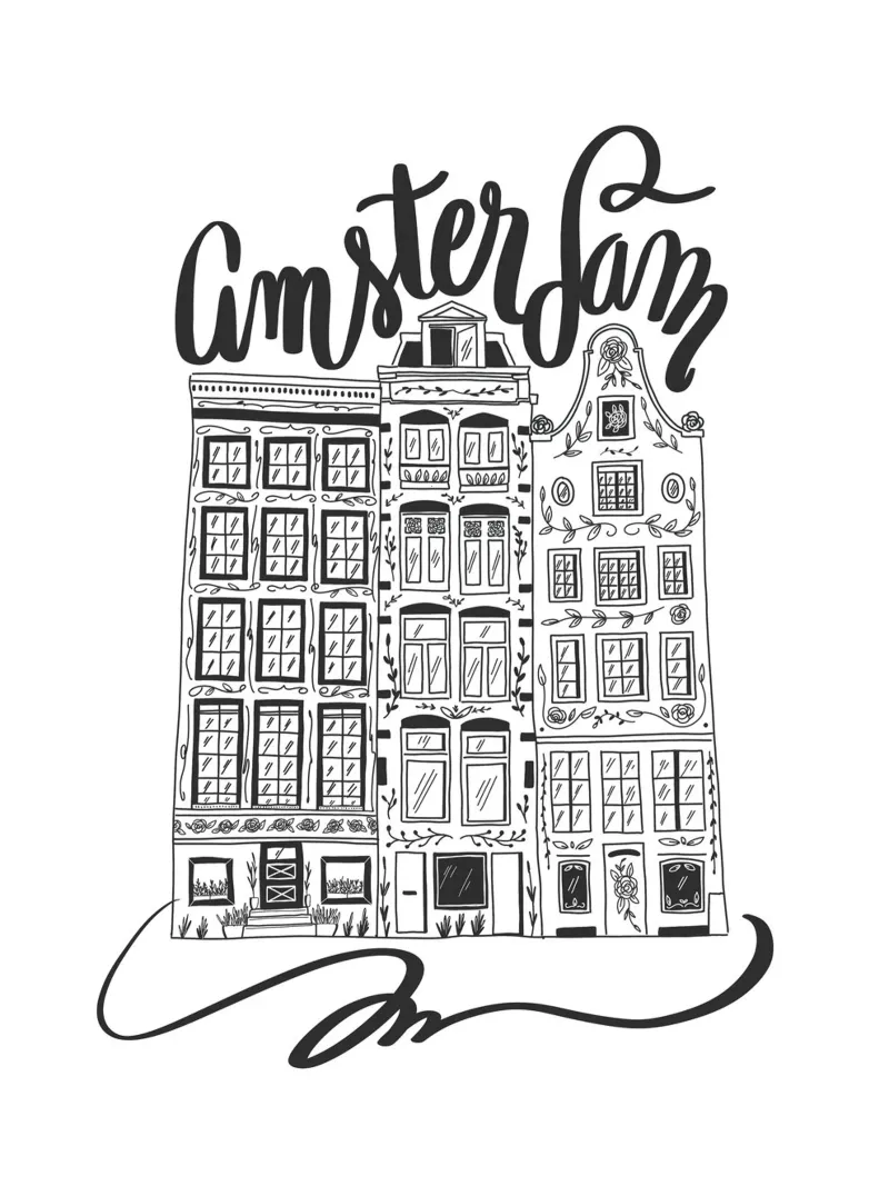 Amsterdam city poster con telaio in plastica da anisillustration