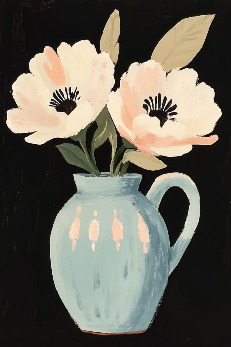 Floral Painting in Blue Vase poster with aluminum frame by Melloi Art Print
