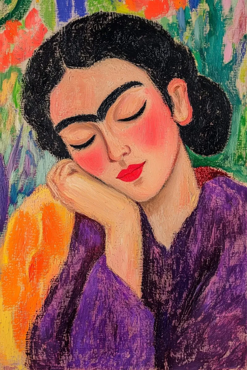 Frida Kahlo Peinzend poster met kunststof frame van studiofox