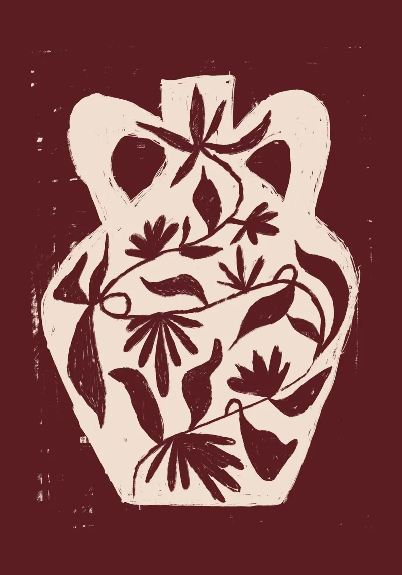 Red Oriental Vase poster con marco de madera de ni-ja artboutique