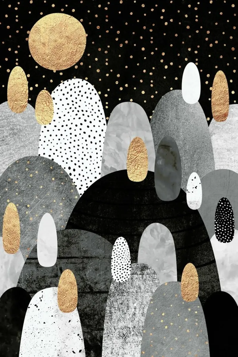 Little Land Of Pebbles By Night canvas met Baklijst van Elisabeth Fredriksson