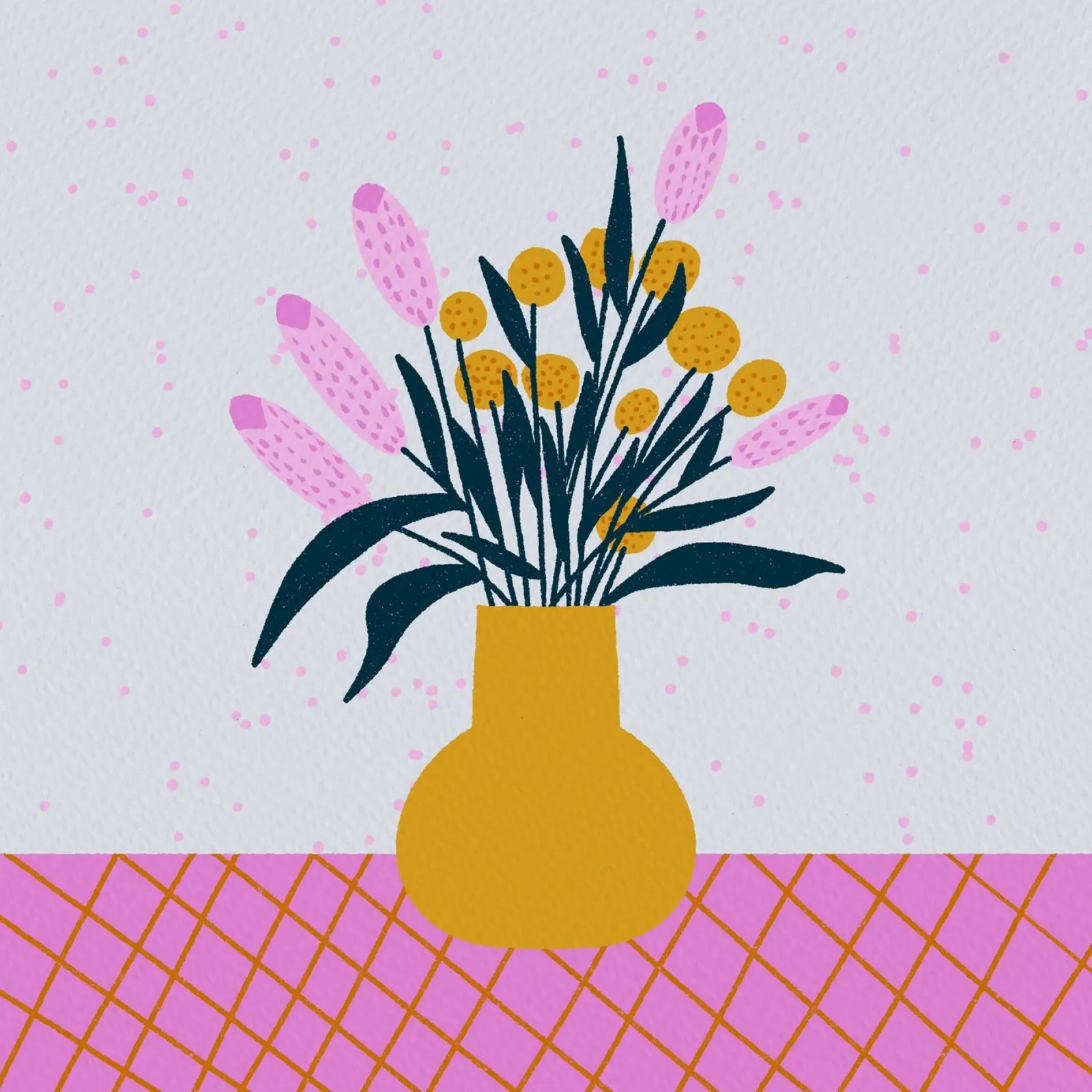 Vaso floreale astratto - rosa e giallo poster con telaio in plastica da Wackapacka