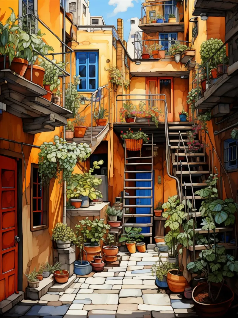 Courtyard canvas by Artsy Bessy