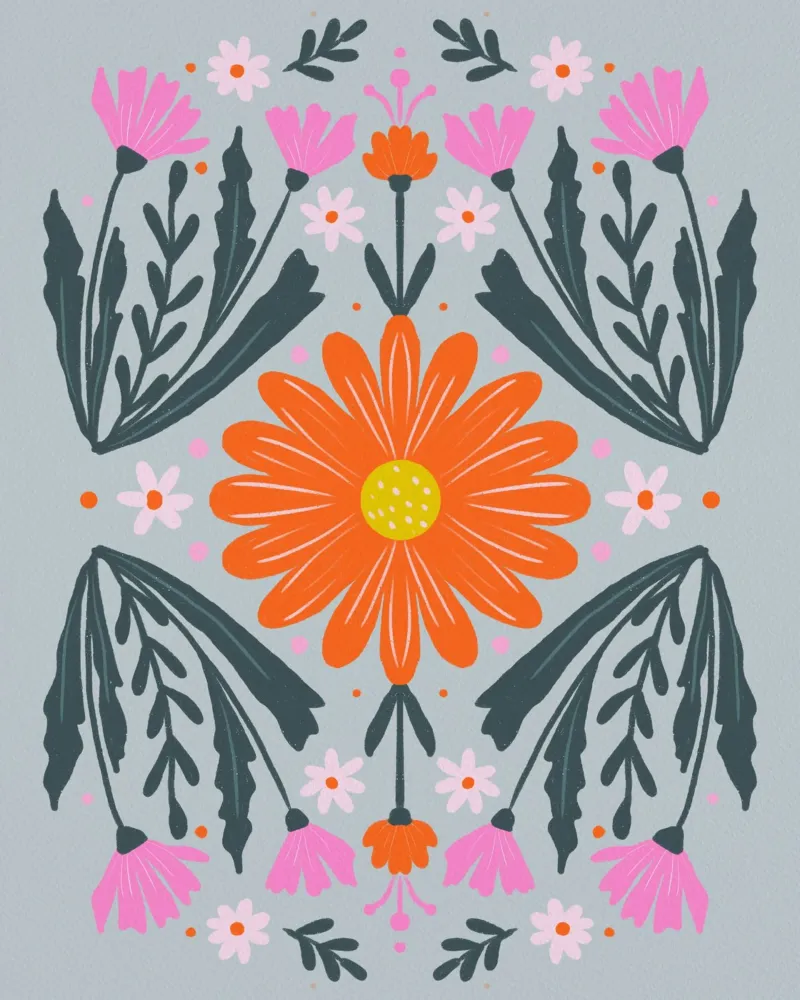 Fiore arancione con boccioli rosa poster con telaio in plastica da Wackapacka