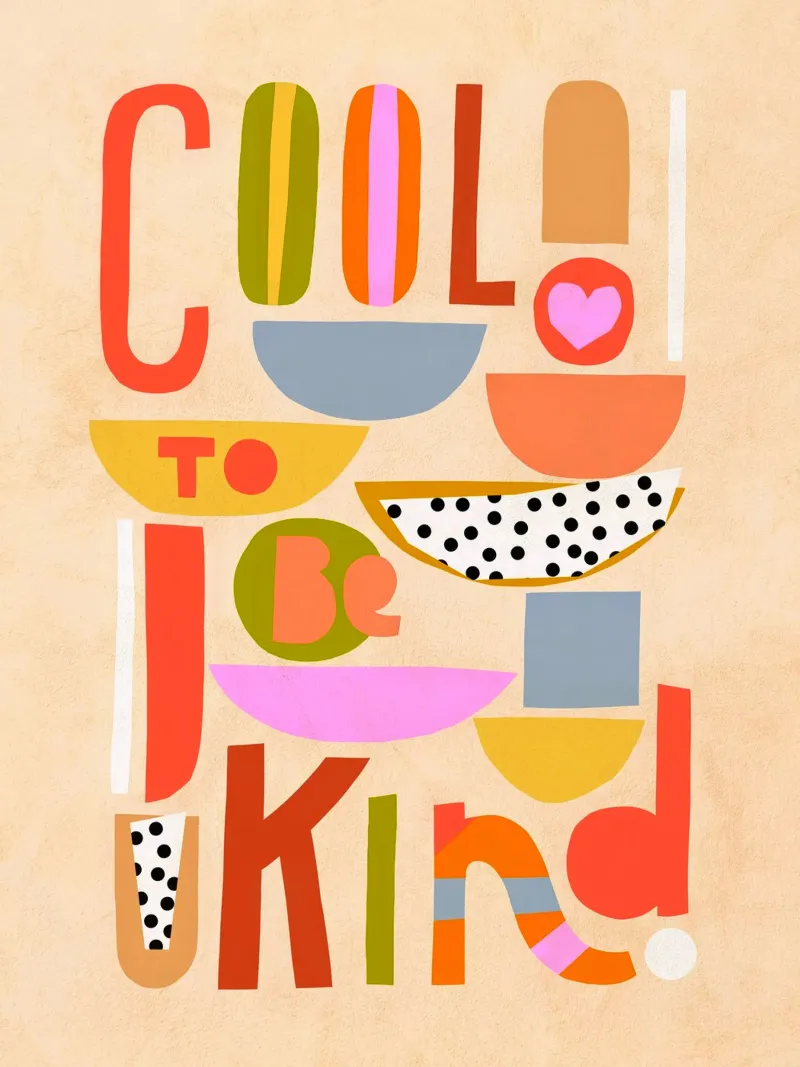 Cool to be Kind • Motivational Typography for kids poster with wooden frame by Dominique Vari Words