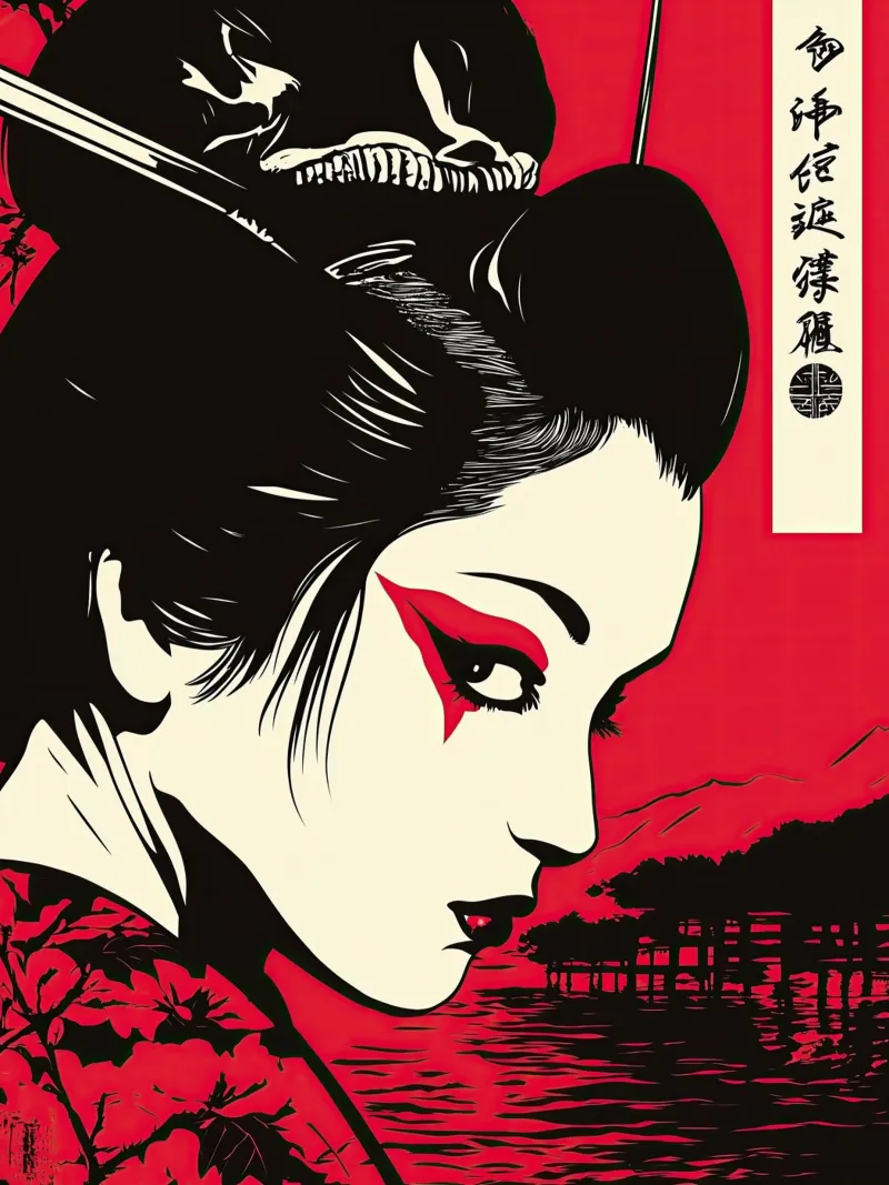Geisha giapponese in rosso pellicola backlit da Autofocus
