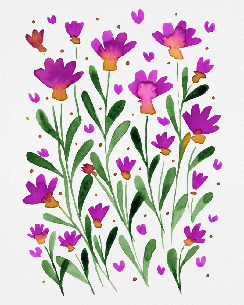 Fiori acquerellati forget me not - magenta alluminio dibond da Wackapacka