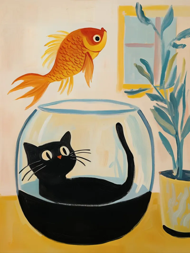 The Cat in the Goldfish Bowl | Painting poster by Autofocus
